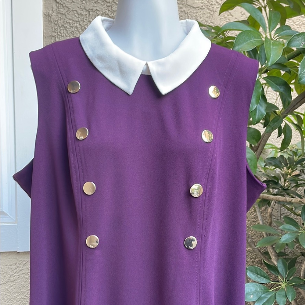 Vintage Purple Tommy Hilfiger Sleeveless Dress with White Collar - Picture 2 of 11